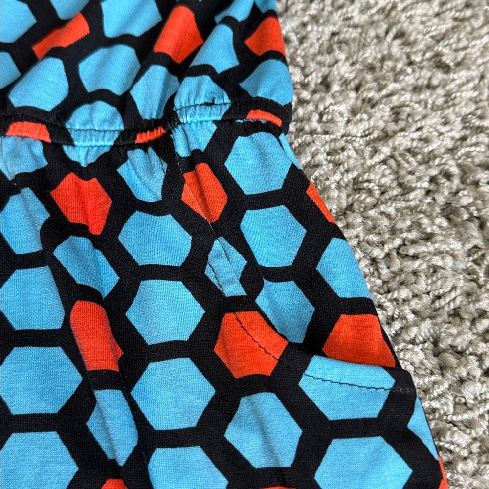 LuLaRoe Blue & Orange Hexagon Print Mae Girls' Dress (12) - Picture 4 of 7